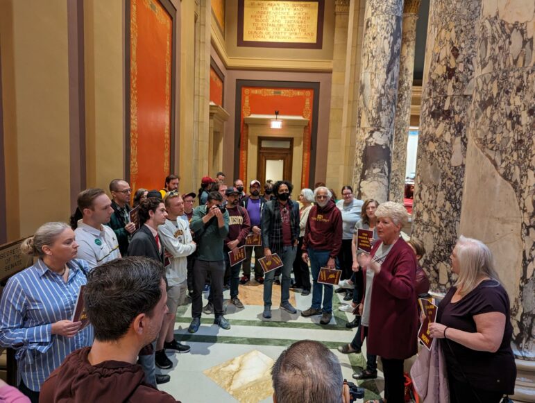 UMN workers and allies gather at the Minnesota State Legislator during their effort to reform PELRA.