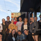 Guthrie workers gather for a photo after a union meeting.