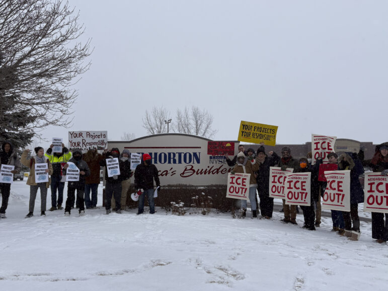 On January 21, construction workers and community allies sang, chanted, and marched into the offices of D.R. Horton, which organizers say is the largest developer of single family homes in the country.